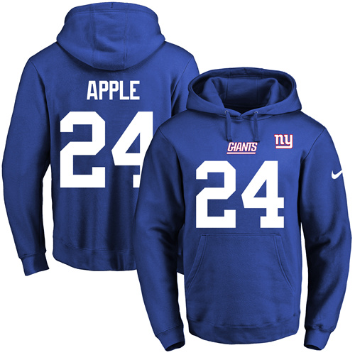 Nike Giants #24 Eli Apple Royal Blue Name & Number Pullover NFL Hoodie